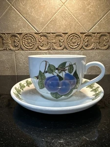 portmeirion pomona the Imperatruce Plum large cappuccino / soup cup and saucer - Picture 1 of 8
