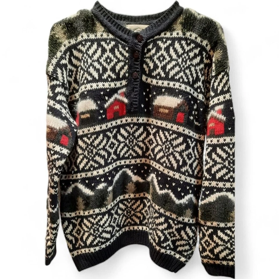 Tailor B. Moss Sweater Small Nordic Pattern Black White Red Knit Cottagecore - Image 1 of 4