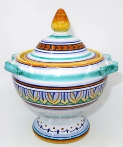 GP Gialletti Pimpinelli Deruta Pottery Cheese Sugar Bowl Jar w/Lid & Handles, 7" - Picture 1 of 9