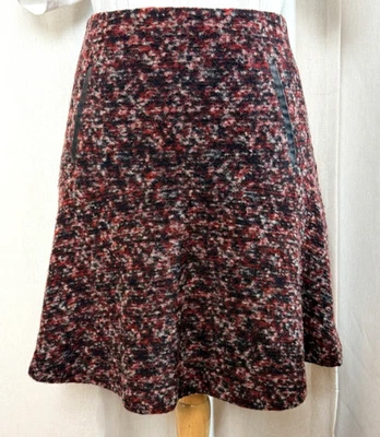 Ann Taylor Wollmischung Volantsaum A-Linie Rock 2 rot schwarz Tweed Kunstleder Trm - Bild 1 von 4