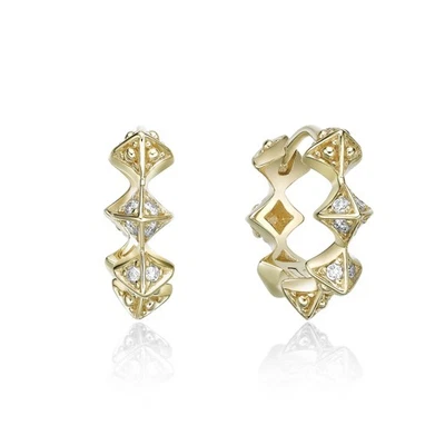18K Yellow Gold Plated Silver Spike Hoop Earrings with 0.10Ct. Lab Grown Diamond - Image 1 of 4