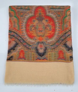 Vintage 60s Men's Fringed Paisley Patterned WOOL Scarf (Faded) (768E) - Picture 1 of 2