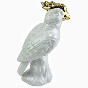 Nymphensittich Vogel Figur Statue weiße Keramik mit Goldschnabel Akzenten tropisch 9 Zoll - Bild 1 von 10