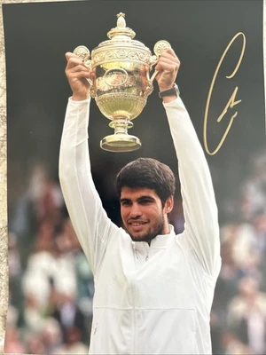 Foto firmada por Carlos Alcaraz 16 X 12 Wimbledon Tenis AFTAL Certificado de Autenticidad Prueba Foto 1 de 4