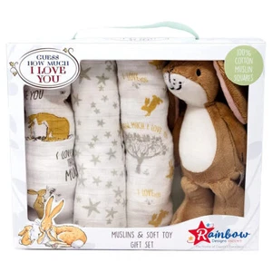 Guess How Much I Love You Nussbrauner Hase Stofftier & Musselin Geschenkdecke Set Neu - Bild 1 von 7