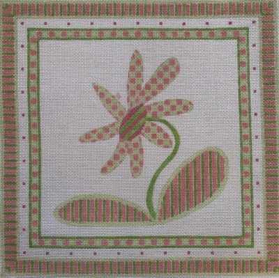 Vintage Handpainted Boho 1970s Pink Green Floral Needlepoint Canvas Groovy 13 - Image 1 of 4