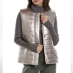 NEW Tommy Bahama Women’s Sz L  Puffer Vest Blush Metallic Zip Snap - Picture 1 of 14