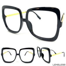 Oversized RETRO Large Huge Black Square Lensless Eye Glasses Frame Only NO Lens