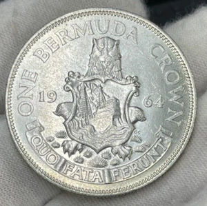 1964 Bermuda One Crown Silver Coin Excellent Condition - Picture 1 of 4