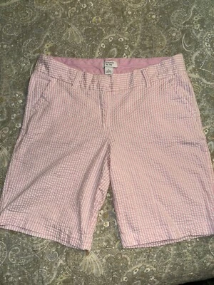 Pantalones Cortos Crown & Ivy Para Mujer 4 Rosa Blanco Rayas Chino Algodón Elástico Informal Foto 1 de 3