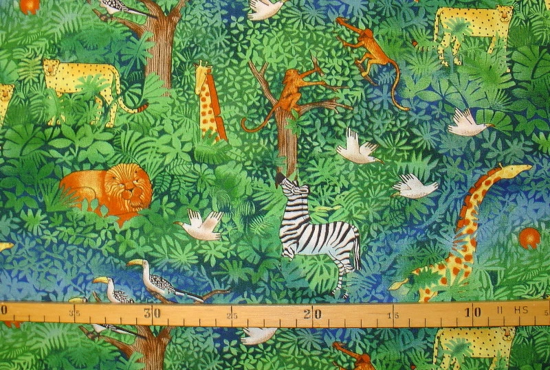 Patchworkstoff (€20/m²) 0,3m Urwald Tiere Blätter Bäume 1,1m breit - Bild 1 von 1