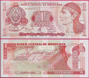 HONDURAS 1 LEMPIRA 1994 UNC BX,WITHOUT VERTICAL BAR,RED SERIAL NUMBERS,ILLUSTRAT - Picture 1 of 1