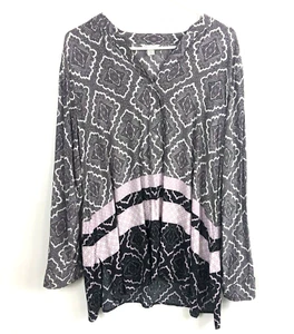 Women's Cato Pink Gray White Black Abstract Roll Tab Sleeve Blouse Size 18/20W - Picture 1 of 5