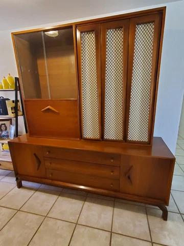 AMAZING Rare Mid Century Modern Atomic Era Breakfront Bar China Cabinet Credenza Cover