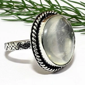 Anillo de plata hecho a mano con piedras preciosas naturales redondas lisas de cuarzo cristal joyería de regalo - Imagen 1 de 4