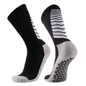 Men Football Socks Non Slip Thick Sports Mid Length Socks Black 2 pairs - Picture 1 of 5