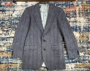 Vtg 80s Harris Tweed Stafford Gray Herringbone Blazer Jacket Duck Lining Sz 40 - Picture 1 of 18
