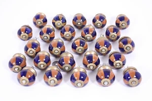 Porcelain Ceramic Lot 25 Rust and Blue 1.5" Knobs Pulls - Picture 1 of 13
