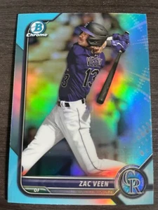 2022 Bowman Chrome Draft Zac Veen Sky Blue Refractor #BDC-32 Rockies - Picture 1 of 2