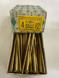 Box Brass Countersunk Screws 4" x 12 Nettlefolds GKN Slotted Head Full Box of 72 - Picture 1 of 24