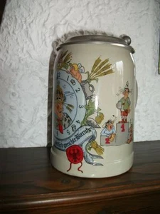 Bemalter, lasierter Porzellan-Bierkrug m. Zinndeckel u. Gravur - Sammlerstück - Bild 1 von 1