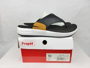 Propet Easton Leather Flip Flop Sandals Shoes Mens Size 10 Black White MSV011P - Picture 1 of 8