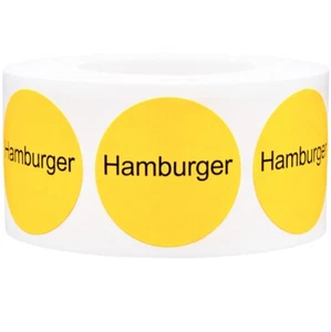 Hamburger Deli Cafeteria Grocery Stickers, 1 Inch Round, 500 Labels on a Roll - Picture 1 of 2
