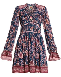 Farm Rio Womens Ainika Charm Long Sleeve Mini Dress Small Teal - NWT $250 - Picture 1 of 4