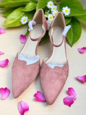 New Women Pointy Toe Ankle Strap High Heels Pump Suede Dirty Pink 2.5 inch - Image 1 of 3