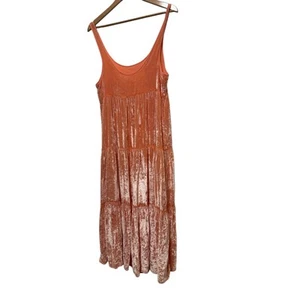 Free People Dresses Natalie Peach Orange Velvet Tiered Maxi Strapless Dress Sz S - Picture 1 of 10