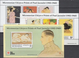 Micronesia All 3 S/S PhilaNippon '91 Paintings Paul Jacoulet 1991 MNH-12 Euro - Picture 1 of 1