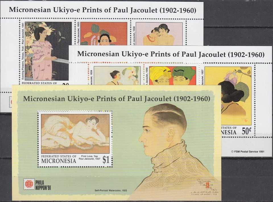 Micronesia All 3 S/S PhilaNippon '91 Paintings Paul Jacoulet 1991 MNH-12 Euro - Image 1 of 1