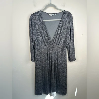 Vestido Boden Flotante Manga 3/4 Cuello en V Gris Estampado Geométrico Jersey Tejido Talla 16 Foto 1 de 4