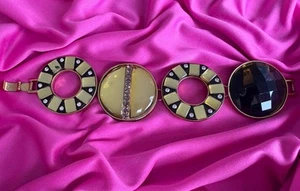 Betsey Johnson Vintage Nautical Lifesaver Crystal Gold Ring Hoop Mirror Bracelet - Picture 1 of 10