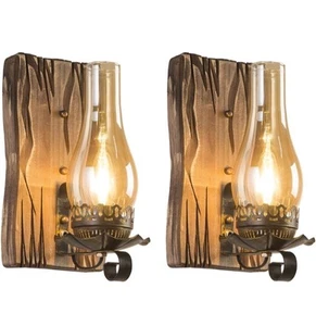 2 Stück Vintage Industrie Wandleuchter, rustikale Leuchten Holz Metall  - Bild 1 von 8