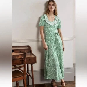 Boden Trim Detail Jersey Dress Rich Emerald Wildflower Sprig Sz 6P - Picture 1 of 16