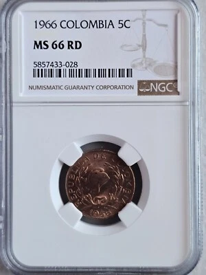 Colombia 5 Centavos 1966 NGC MS 66 RD - Image 1 of 2