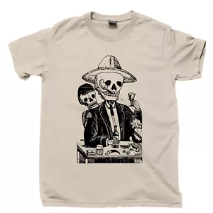 Alcoholica Calavera T Shirt Mexico Alcohol Skeleton Art Cinco De Mayo Fiesta Tee - Picture 1 of 16