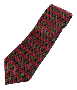 Hallmark Holiday Traditions Navidad Acebo Rojo Cuadros Corbata Para Hombre Toda Seda 3.75" W - Imagen 1 de 4