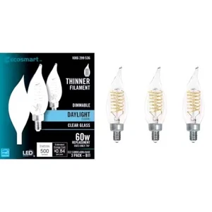 Eco Smart Dimmable Candelabra Fine Bendy Filament LED Edison Light Bulb (3-Pck) - Picture 1 of 9