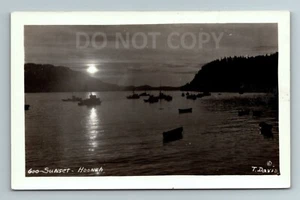 Postal Hoonah, barcos, puerto, puesta de sol, postal RPPC, isla Chichagof - Imagen 1 de 2