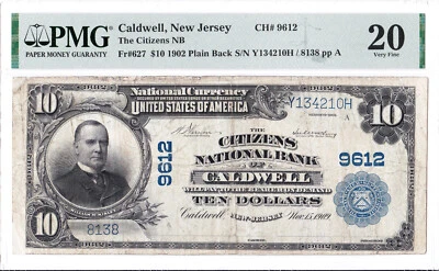 $10 1902 PB National CALDWELL New Jersey NJ 🇺🇸 Mega Rare🇺🇸 Only 5 on Census! - Image 1 of 2