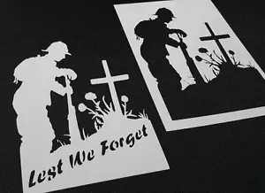 LEST WE FORGET Phrase Soldiers Troop Airbrush Stencil War Remembrance Occasion - Picture 1 of 3