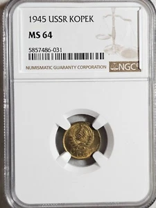 Russia USSR 1 Kopek 1945 NGC MS 64 - Picture 1 of 2