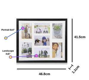 Multi Aperture 7 Photos (6''X4')  Picture Frame Holds Black,Pink/White For Gift - Picture 1 of 17