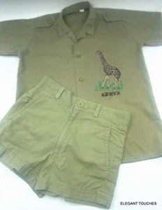 Boy Toddler Safari Africa Shirt Shorts 3T-4T Khaki 2pc Set from Kenya Size 22 EU - Picture 1 of 16