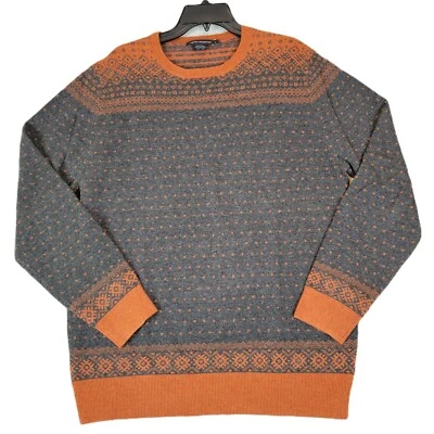 Suéter de lana de cordero French Connection Fair Isle para hombre LG gris naranja papá Y2K Foto 1 de 4