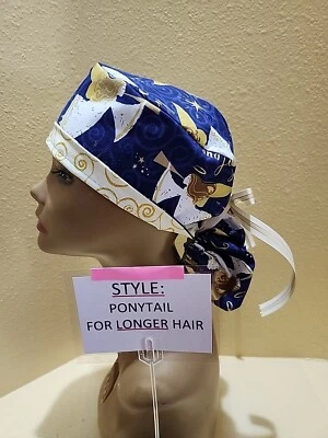 Angels Peace & Joy Christmas Women's Ponytail Surgical Scrub Hat/Cap Handmade - Image 1 of 4