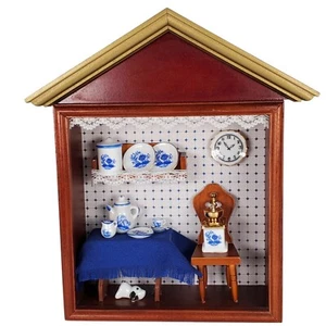 Reutter Porzellan Porcelain Peaked Shadow Wall Box , White & Blue Tea Room w/Dog - Picture 1 of 13