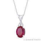 Oval Simulated Ruby Clear Round Cubic Zirconia CZ 14k White Gold Fashion Pendant